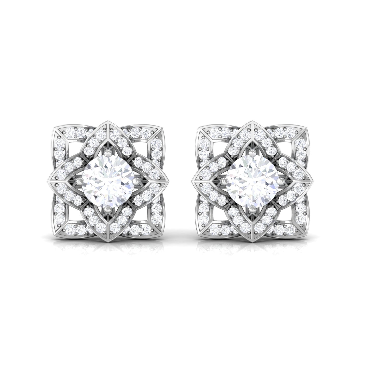 Natural Diamond Art Deco Earrings with Screw Back