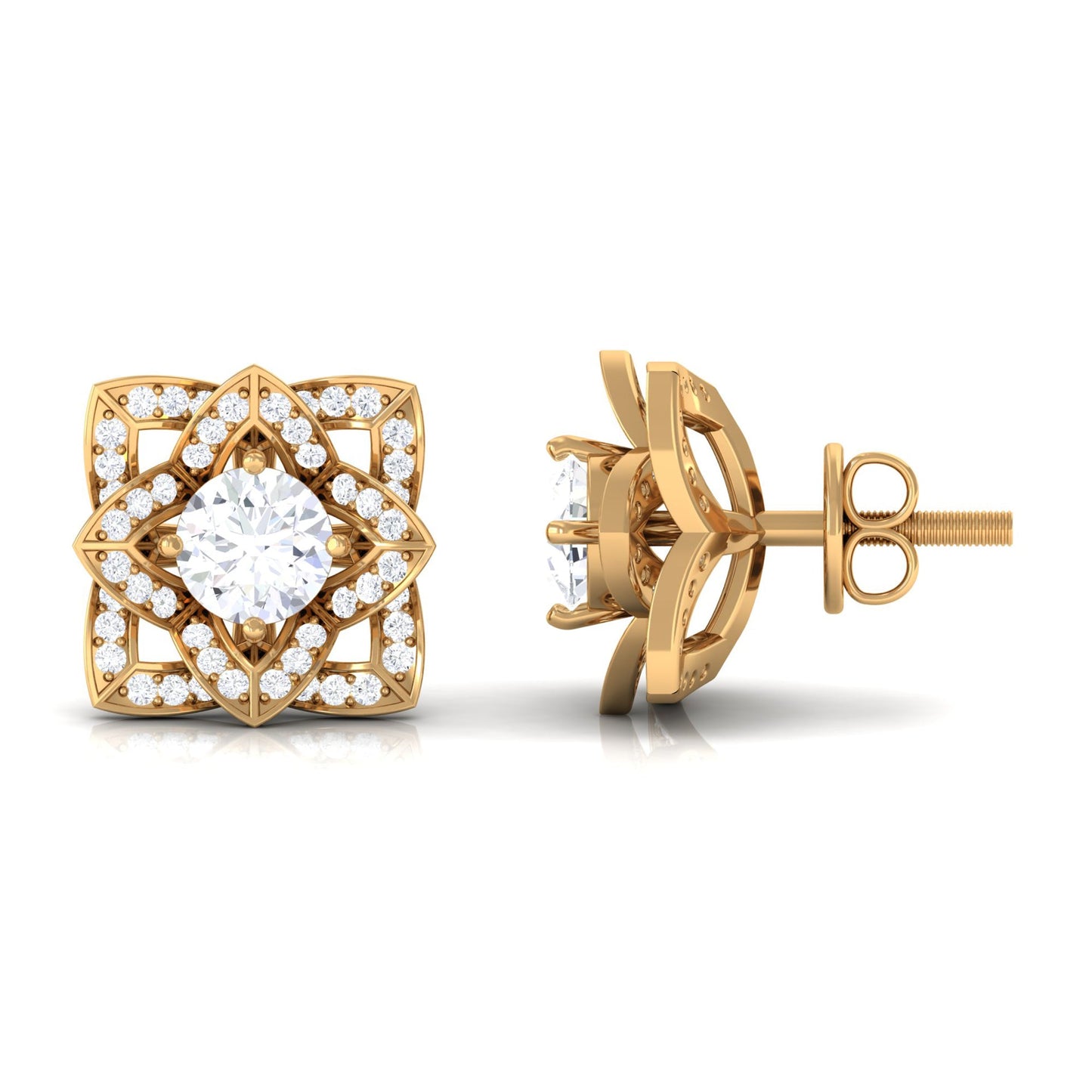 Natural Diamond Art Deco Earrings with Screw Back