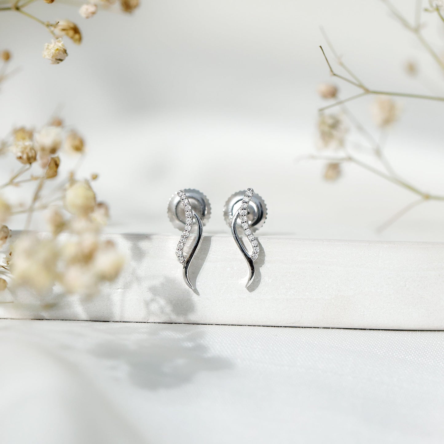 Prong Set Diamond Leaf Stud Earrings for Women