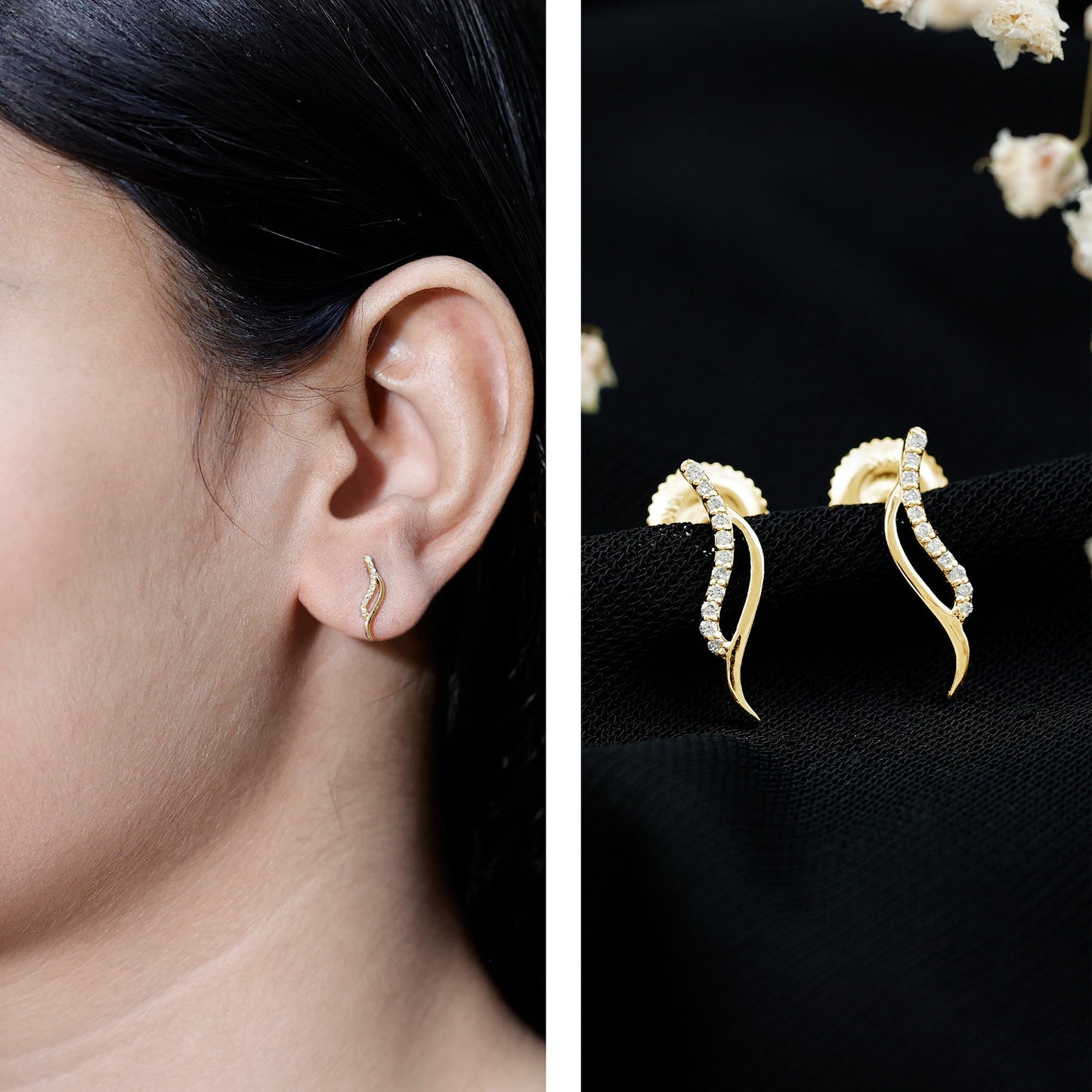 Prong Set Diamond Leaf Stud Earrings for Women