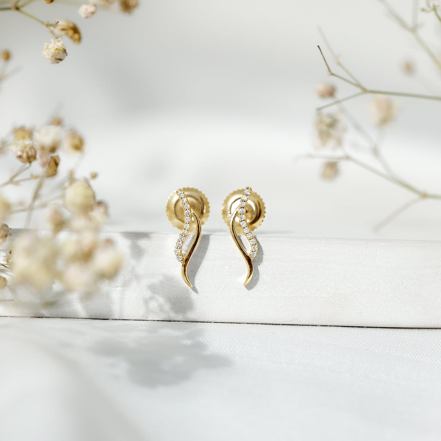 Prong Set Diamond Leaf Stud Earrings for Women