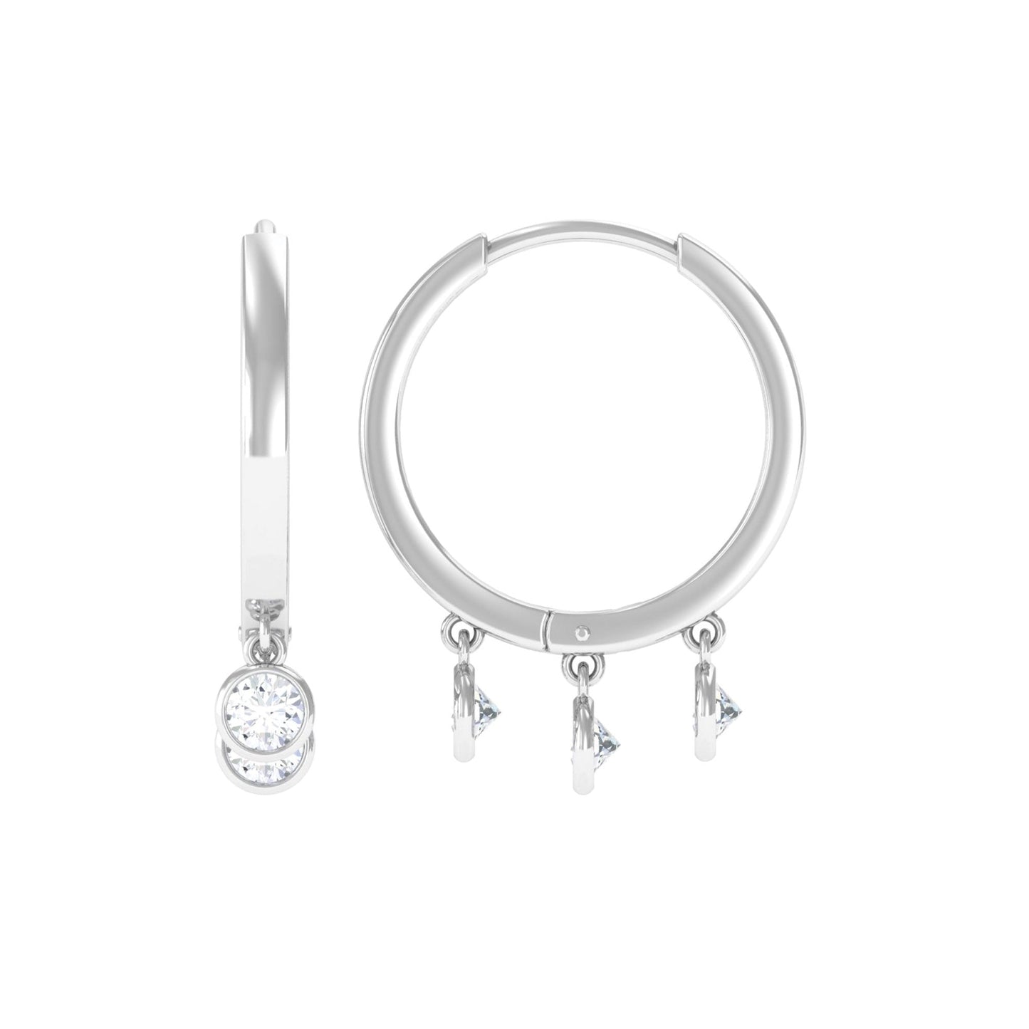 Natural 3 Stone Diamond Drop Hoop Earrings