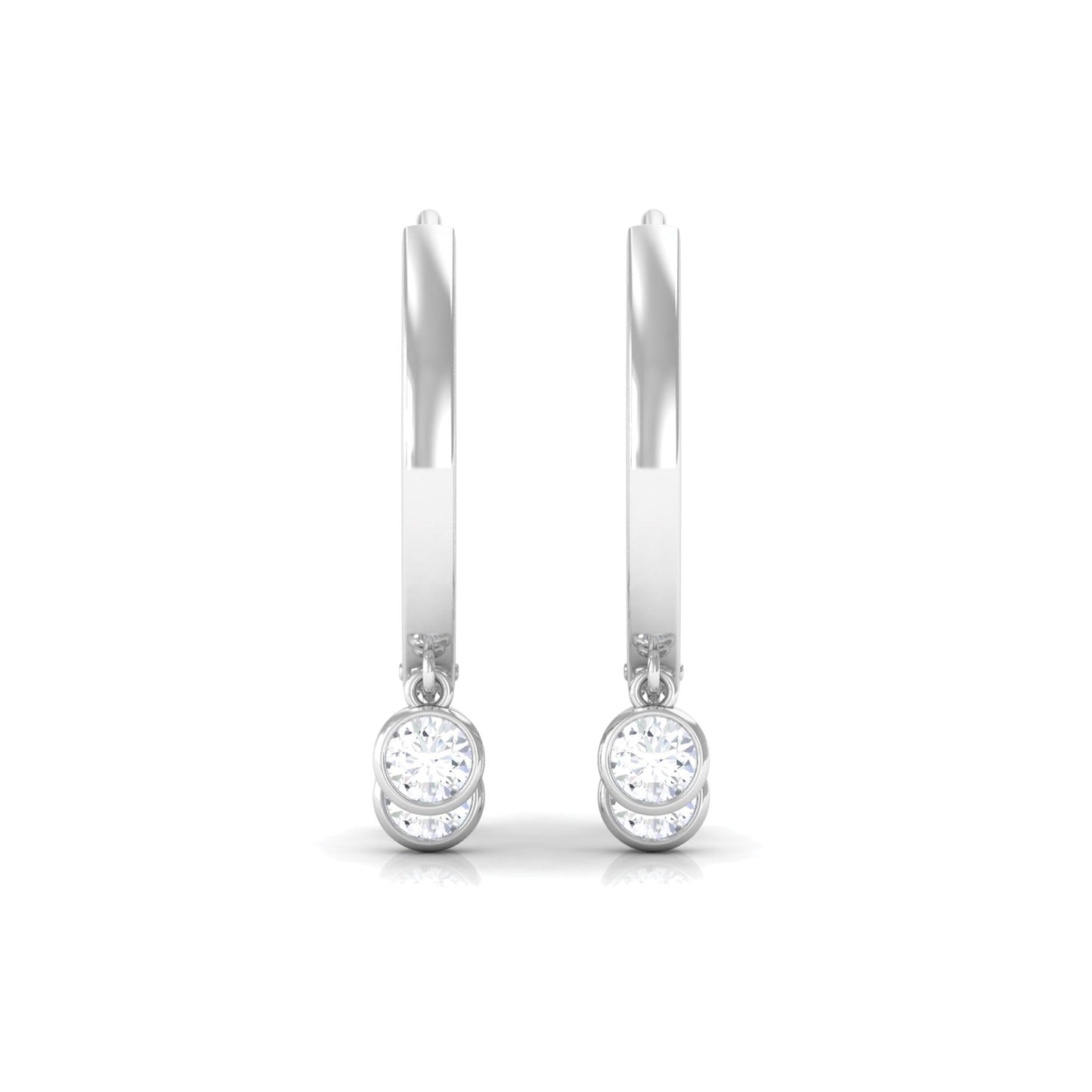 Natural 3 Stone Diamond Drop Hoop Earrings