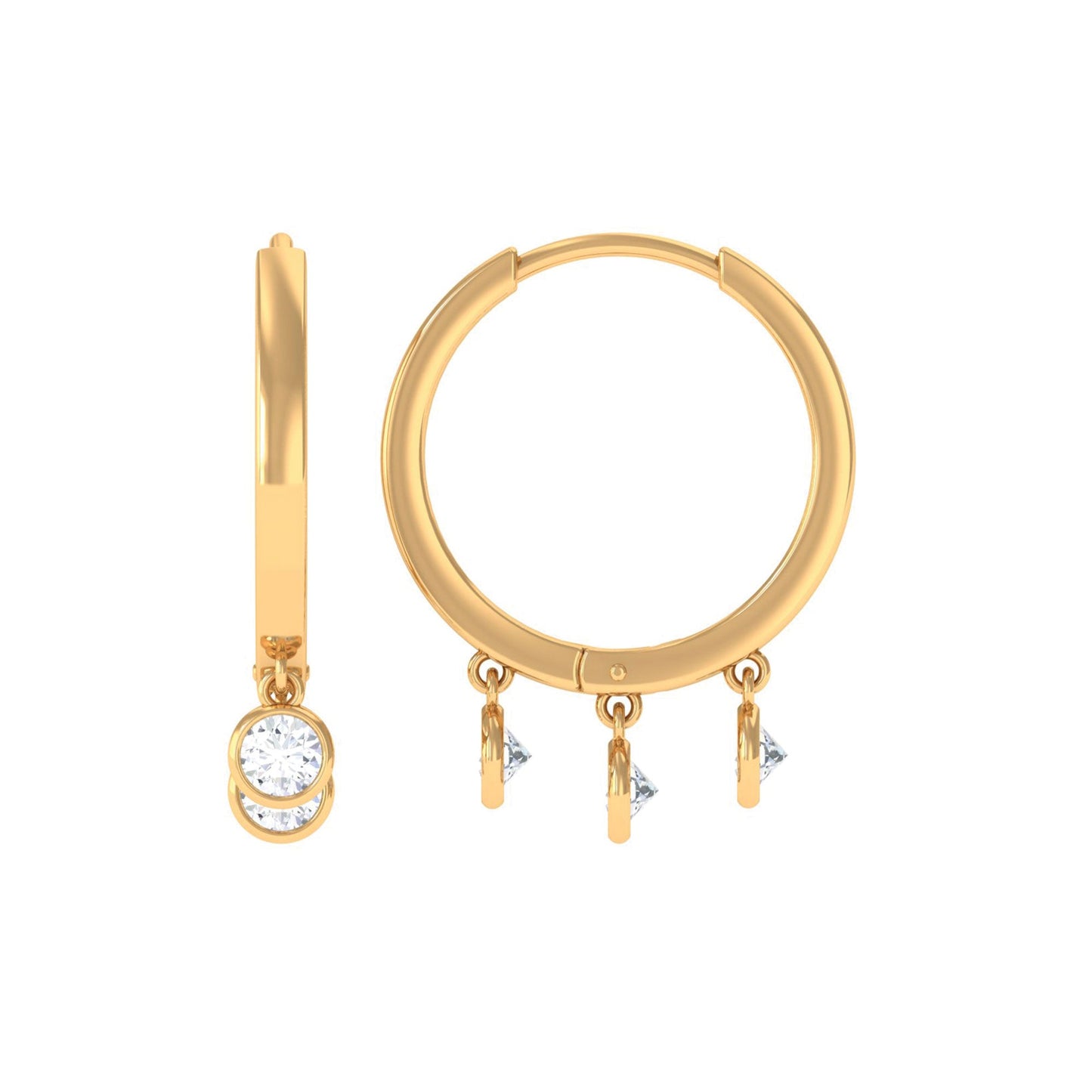 Natural 3 Stone Diamond Drop Hoop Earrings