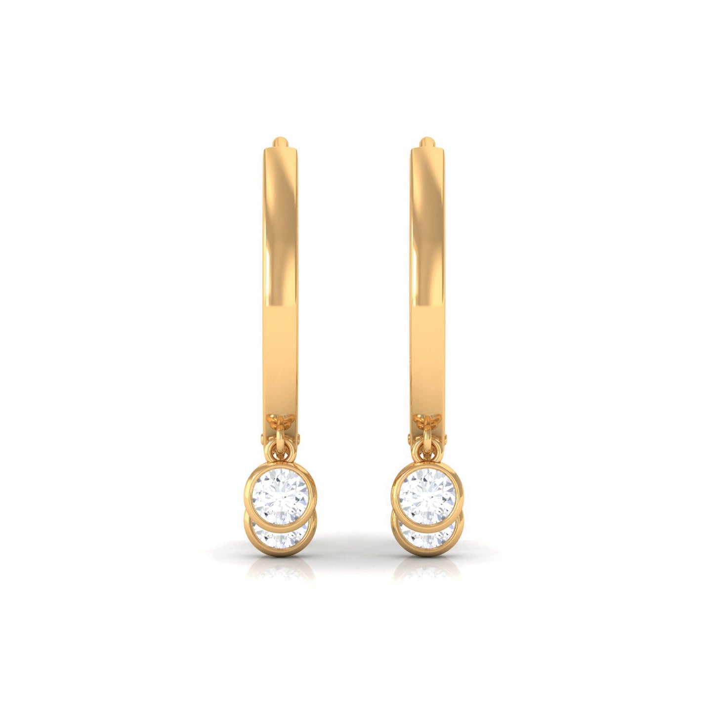 Natural 3 Stone Diamond Drop Hoop Earrings
