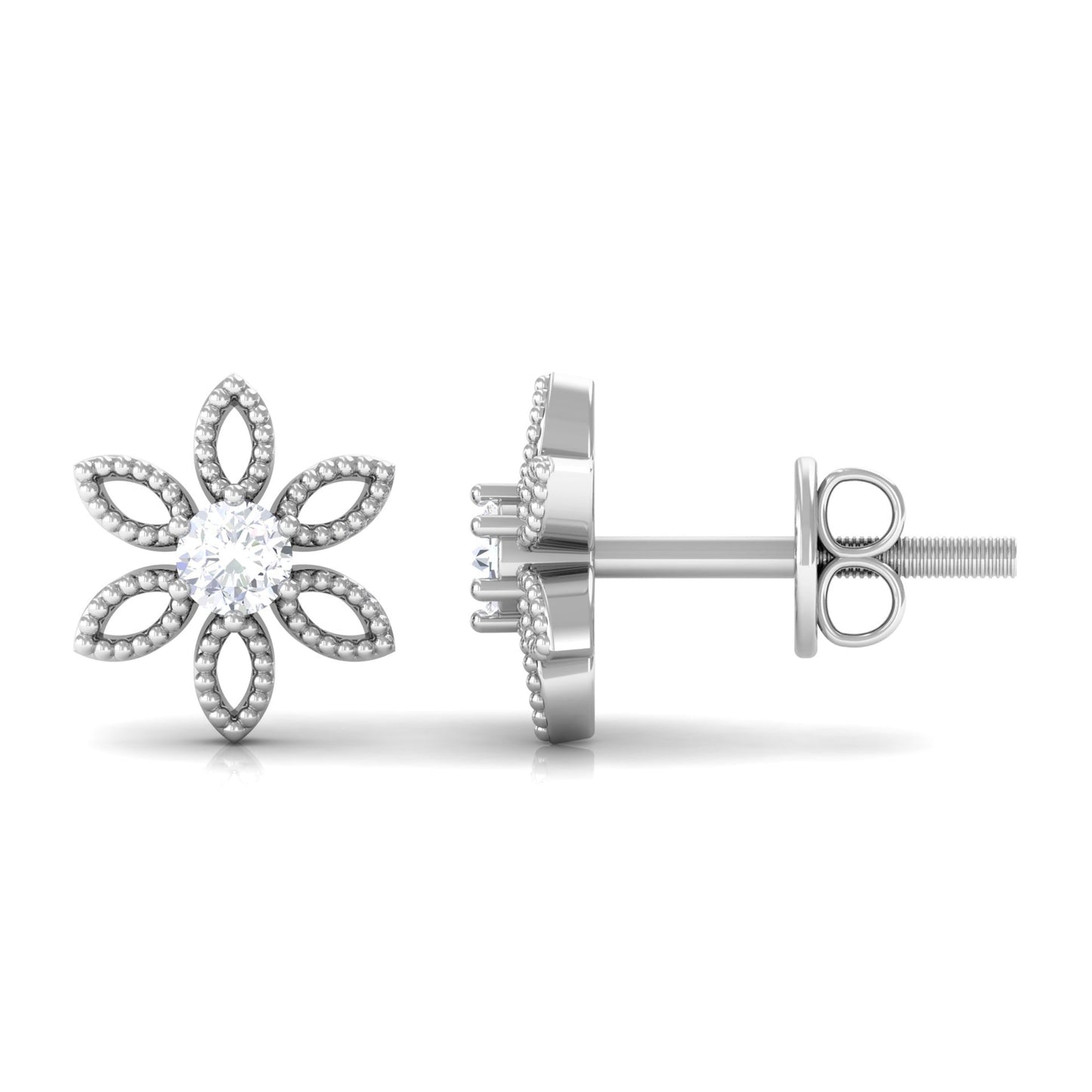 Natural Diamond Flower Stud Earrings with Certificate