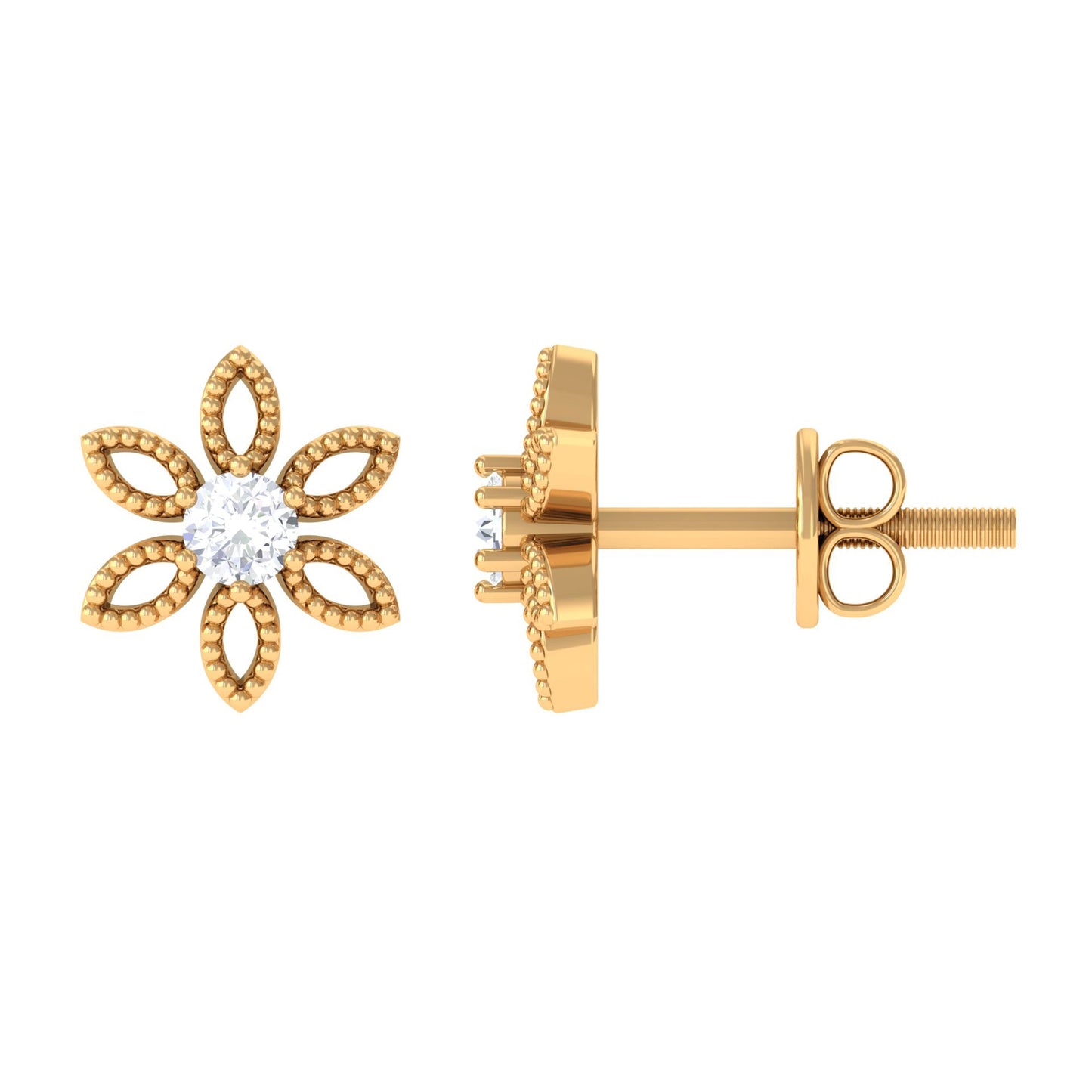 Natural Diamond Flower Stud Earrings with Certificate