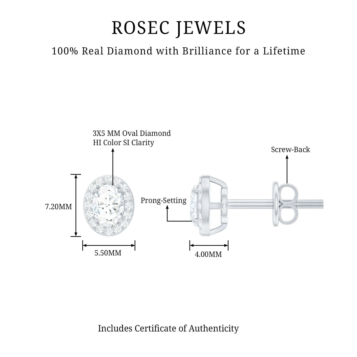 Halo Diamond Earrings With Screw Back