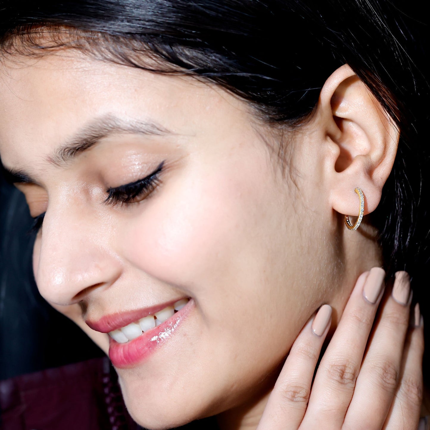 Round Shaped Diamond Hoop Earrings