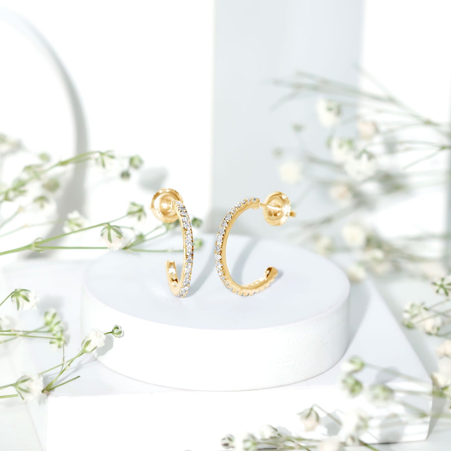 Round Shaped Diamond Hoop Earrings