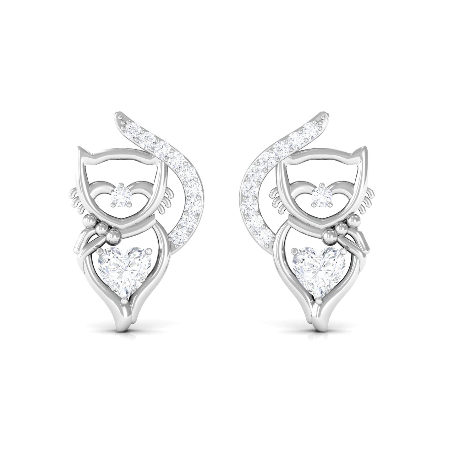 Heart Diamond Cat Stud Earrings For Women