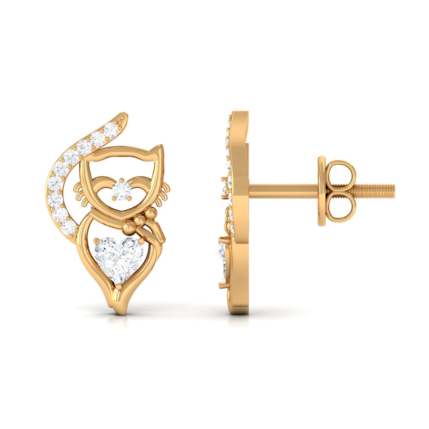 Heart Diamond Cat Stud Earrings For Women
