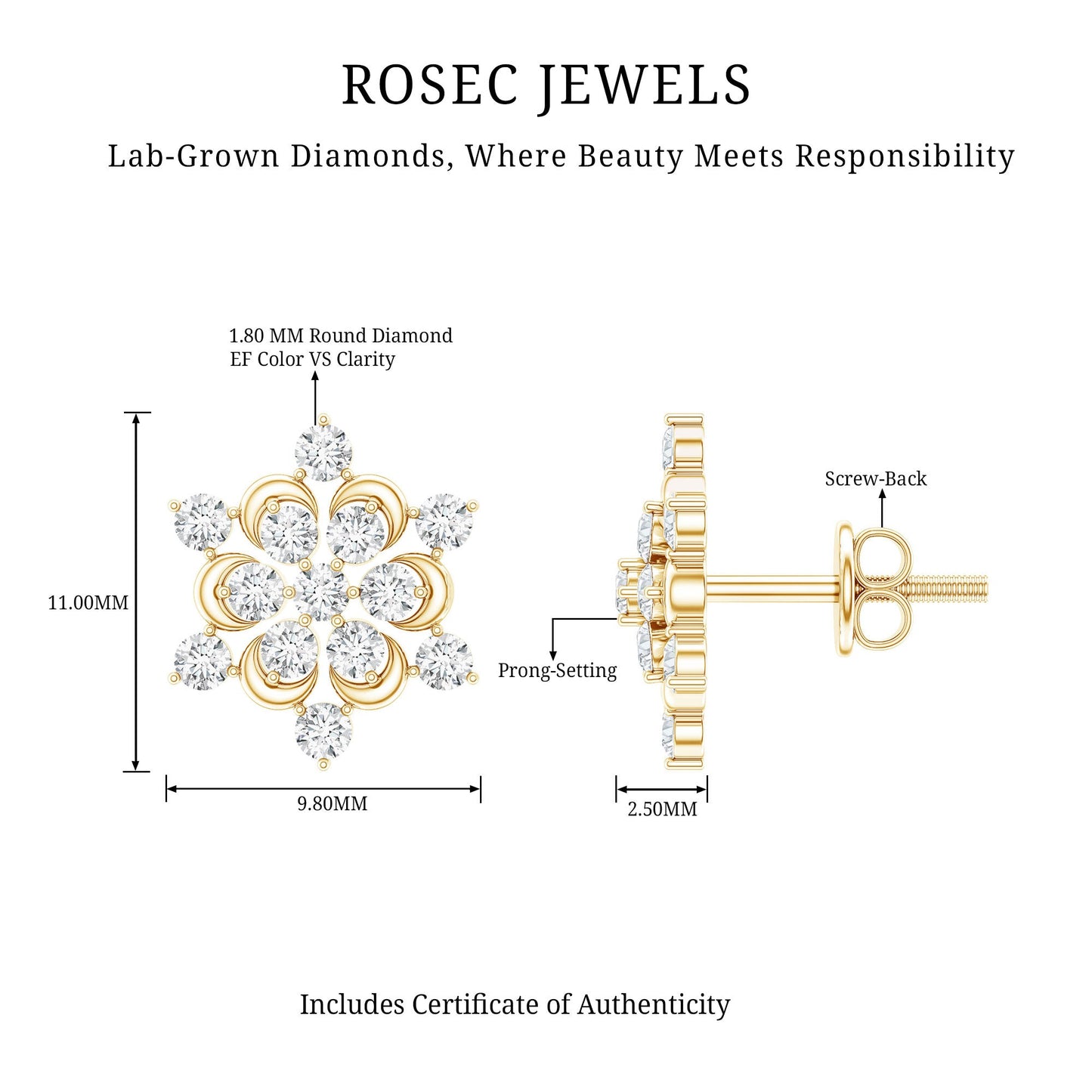 Certified Diamond Snowflake Stud Earrings