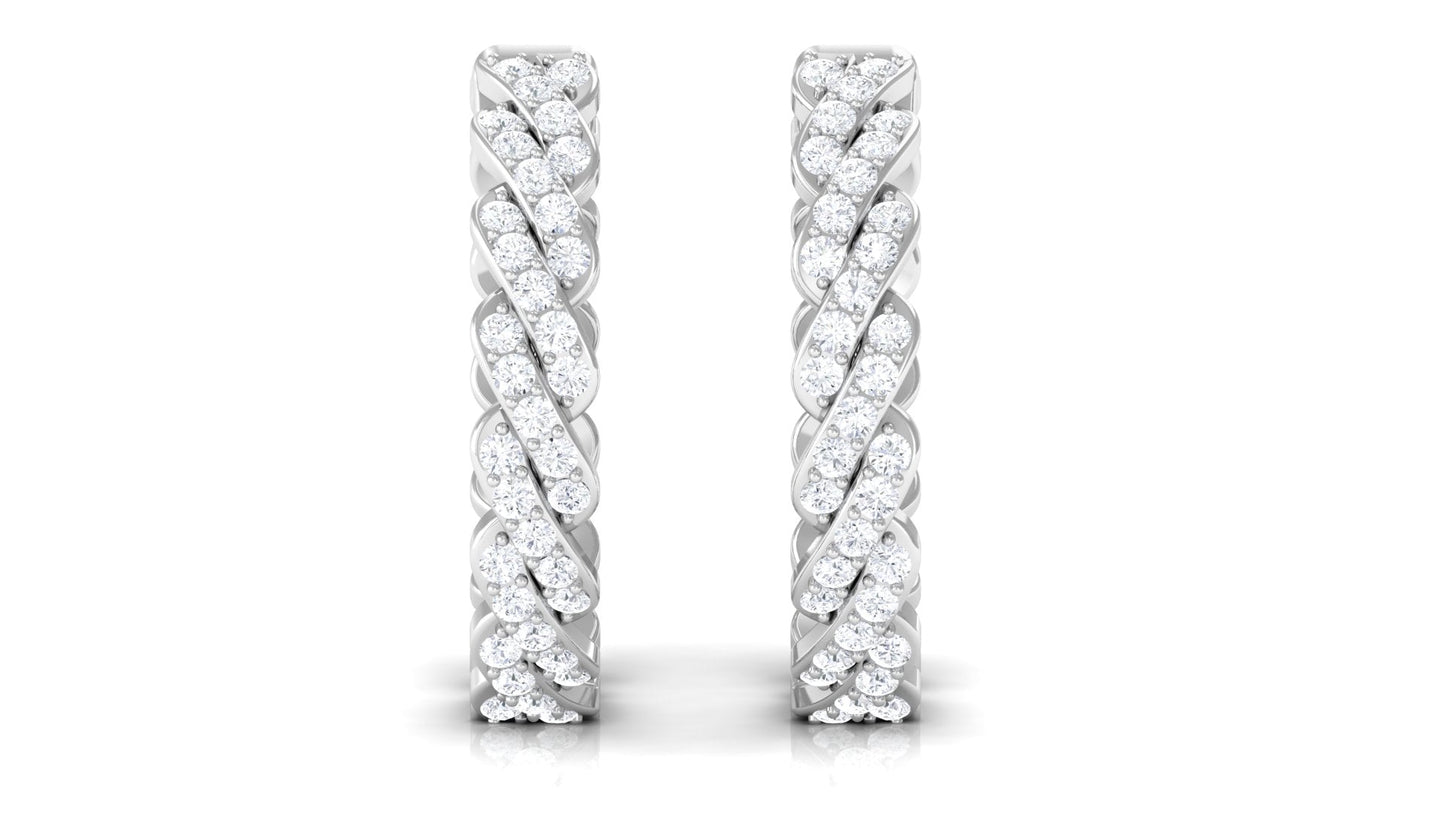 Natural Diamond Twisted Hoop Earrings with Certificate