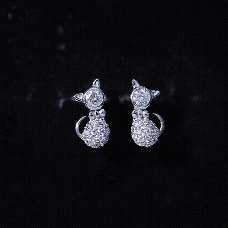 Certified Diamond Cat Kitty Earrings