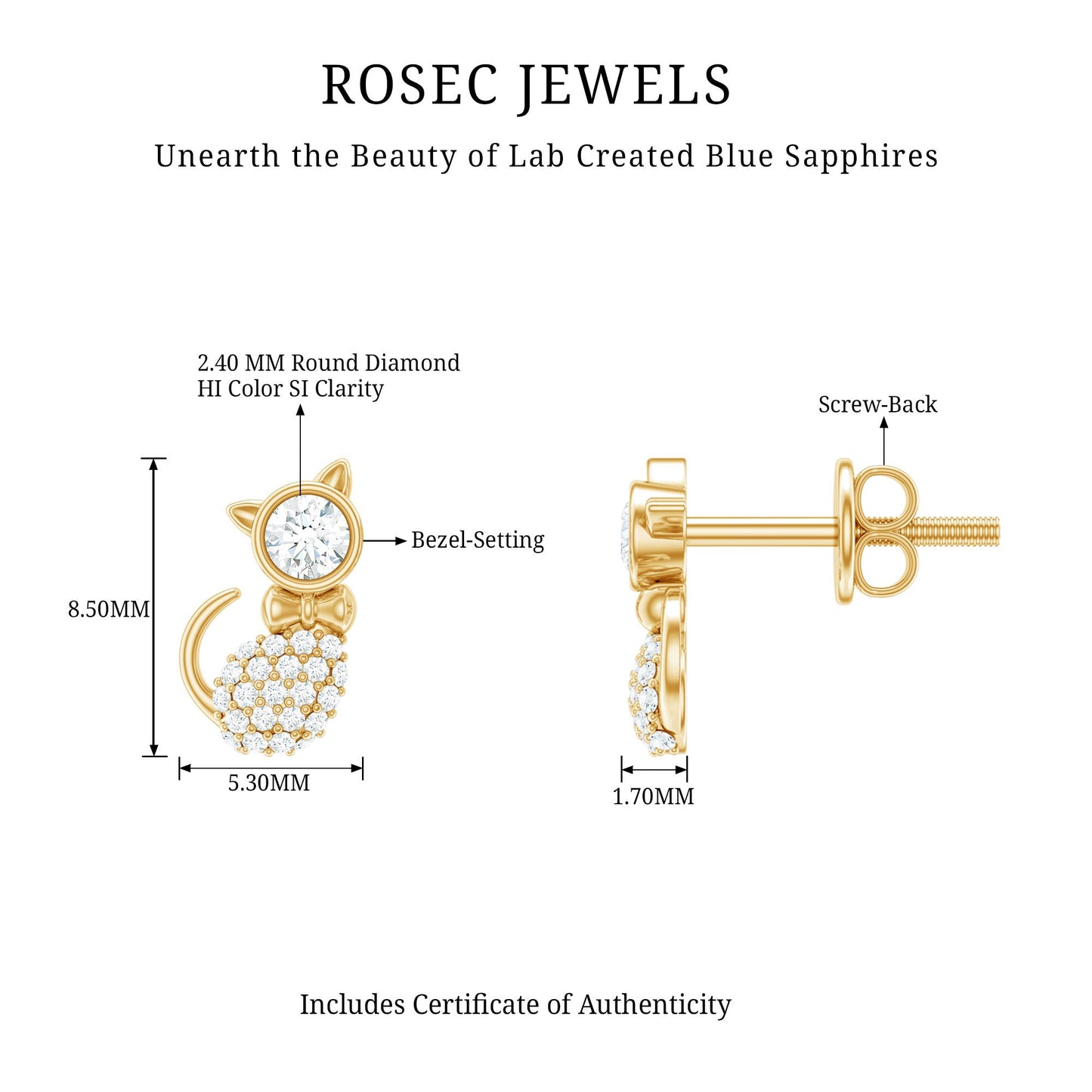 Certified Diamond Cat Kitty Earrings