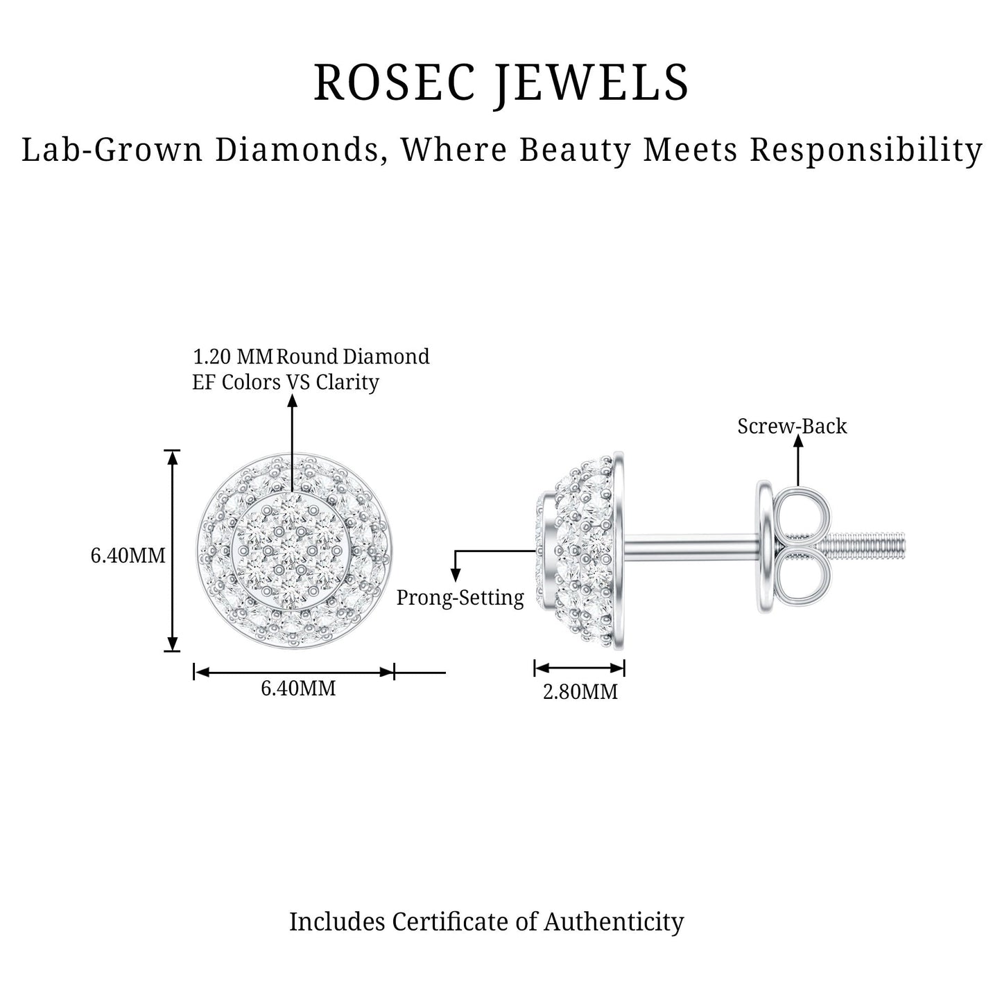 Certified Diamond Bridal Stud Earring with Screw Back
