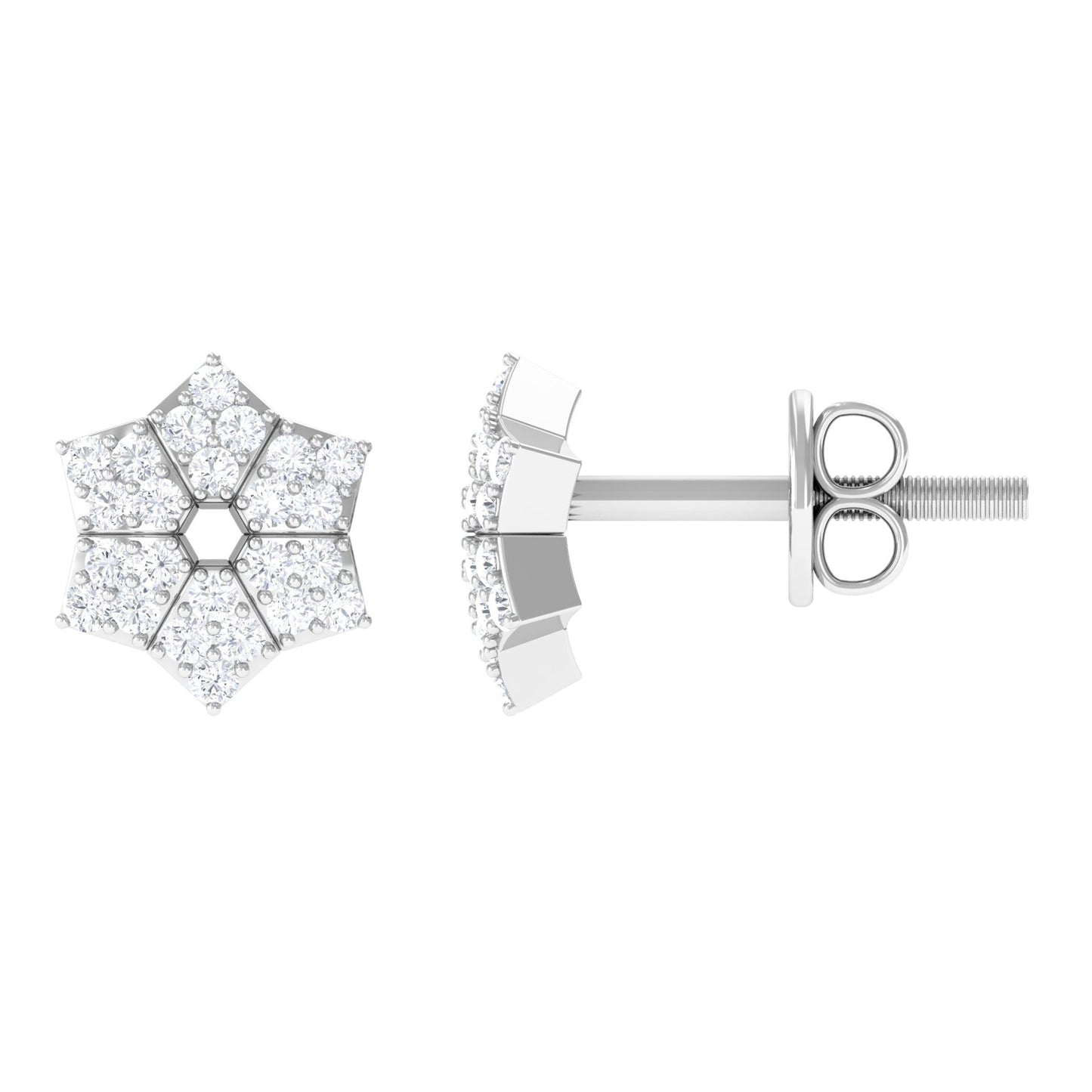Certified Real Diamond Flower Earrings with Screw Back
