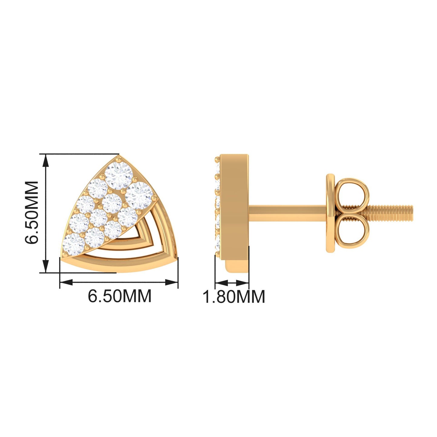 Genuine Diamond Geometric Stud Earrings with Screw Back