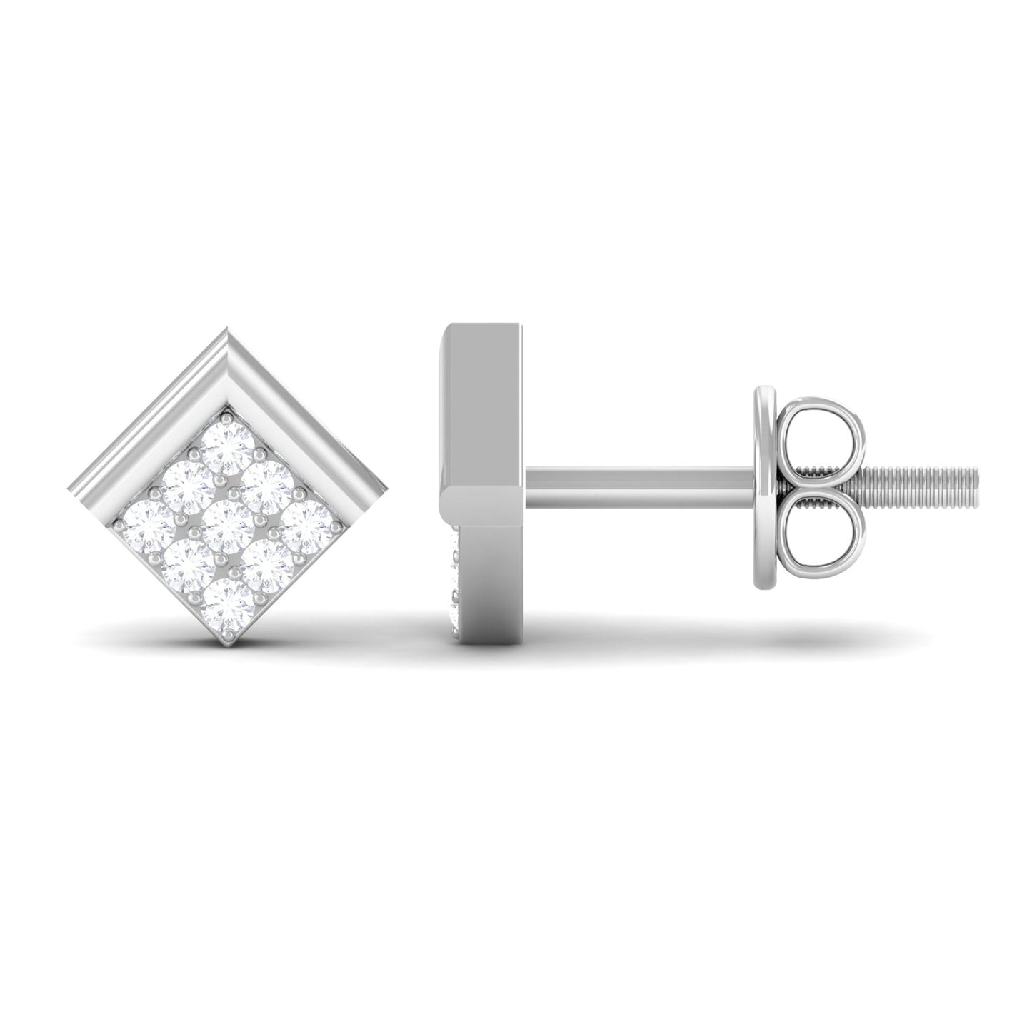 Natural Diamond Geometric Earrings with Screw Back