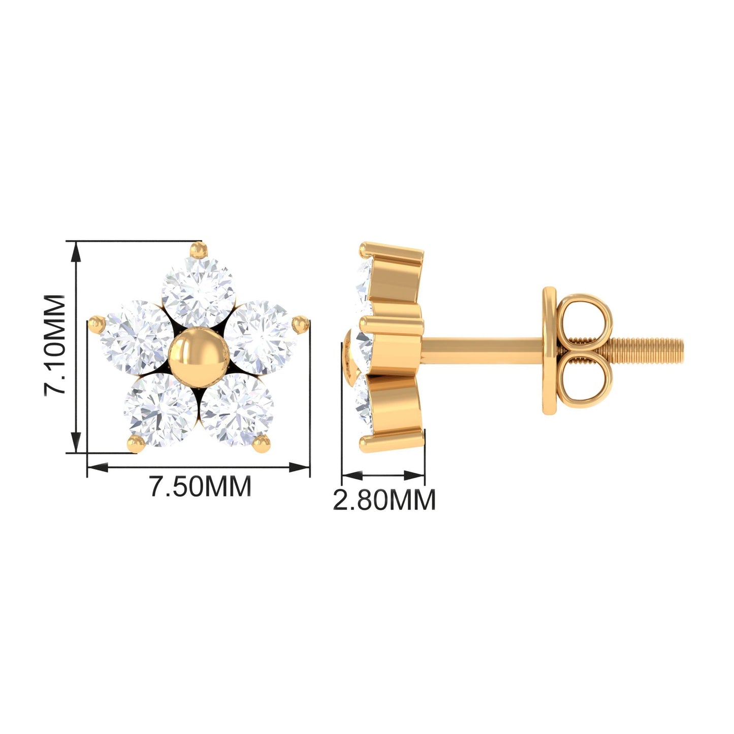 Certified Diamond Flower Stud Earrings in Prong Setting