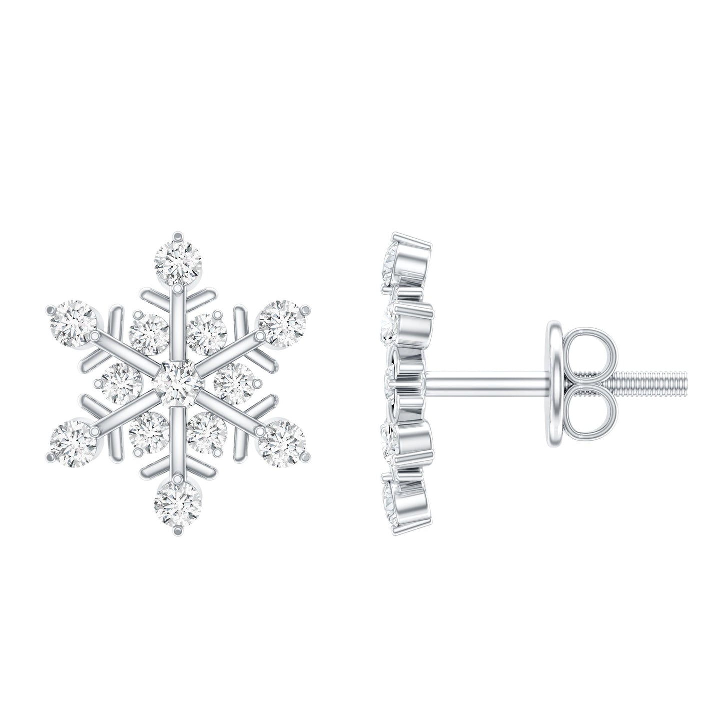 Certified Diamond Snowflake Stud Earrings with Screw Back