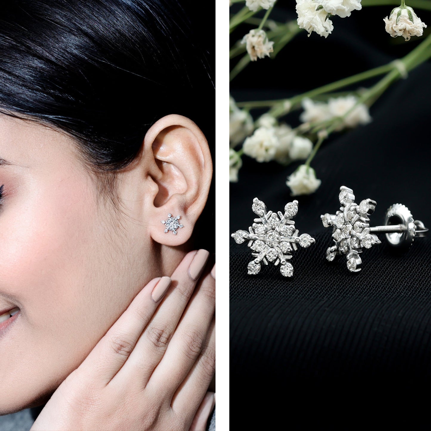 Certified Diamond Snowflake Stud Earrings with Screw Back