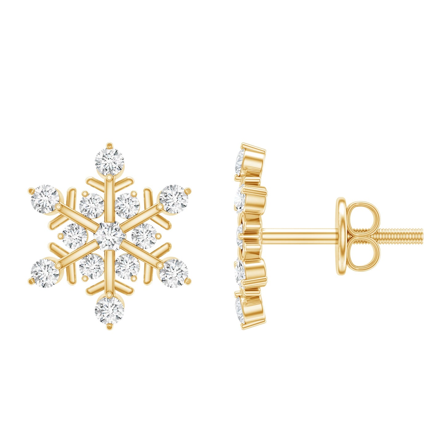Certified Diamond Snowflake Stud Earrings with Screw Back
