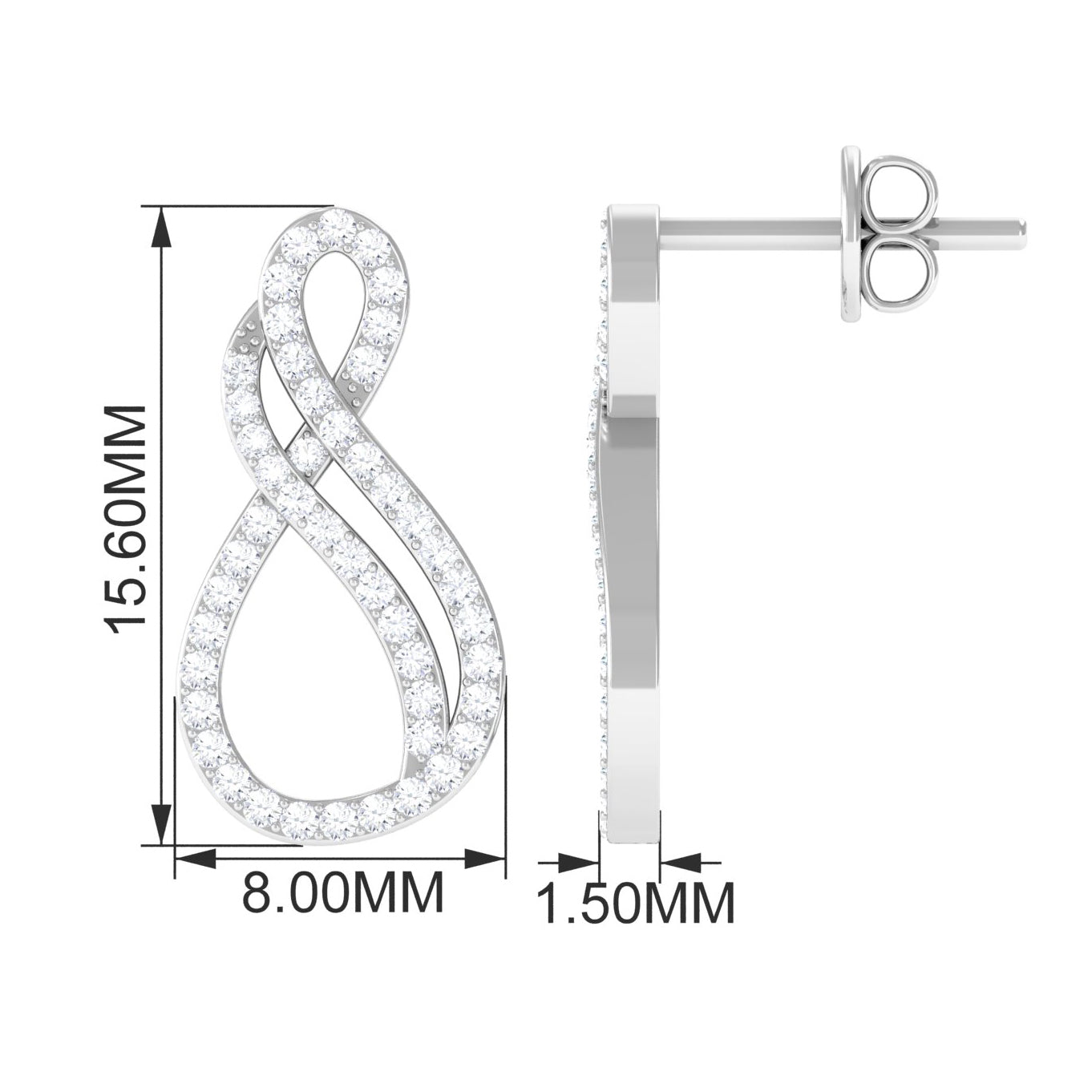 Certified Diamond Infinity Stud Earrings in Pave Setting