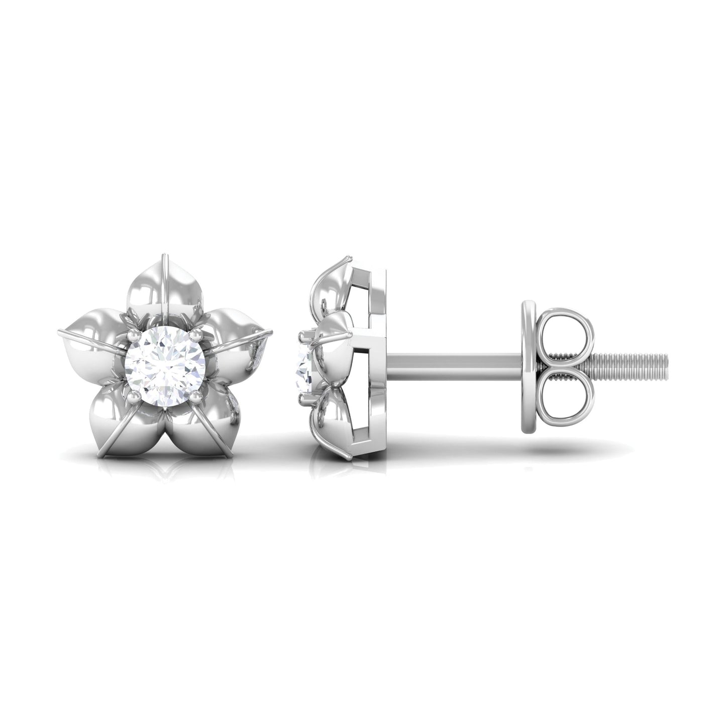 Diamond Flower Petal Stud Earrings in Prong Setting