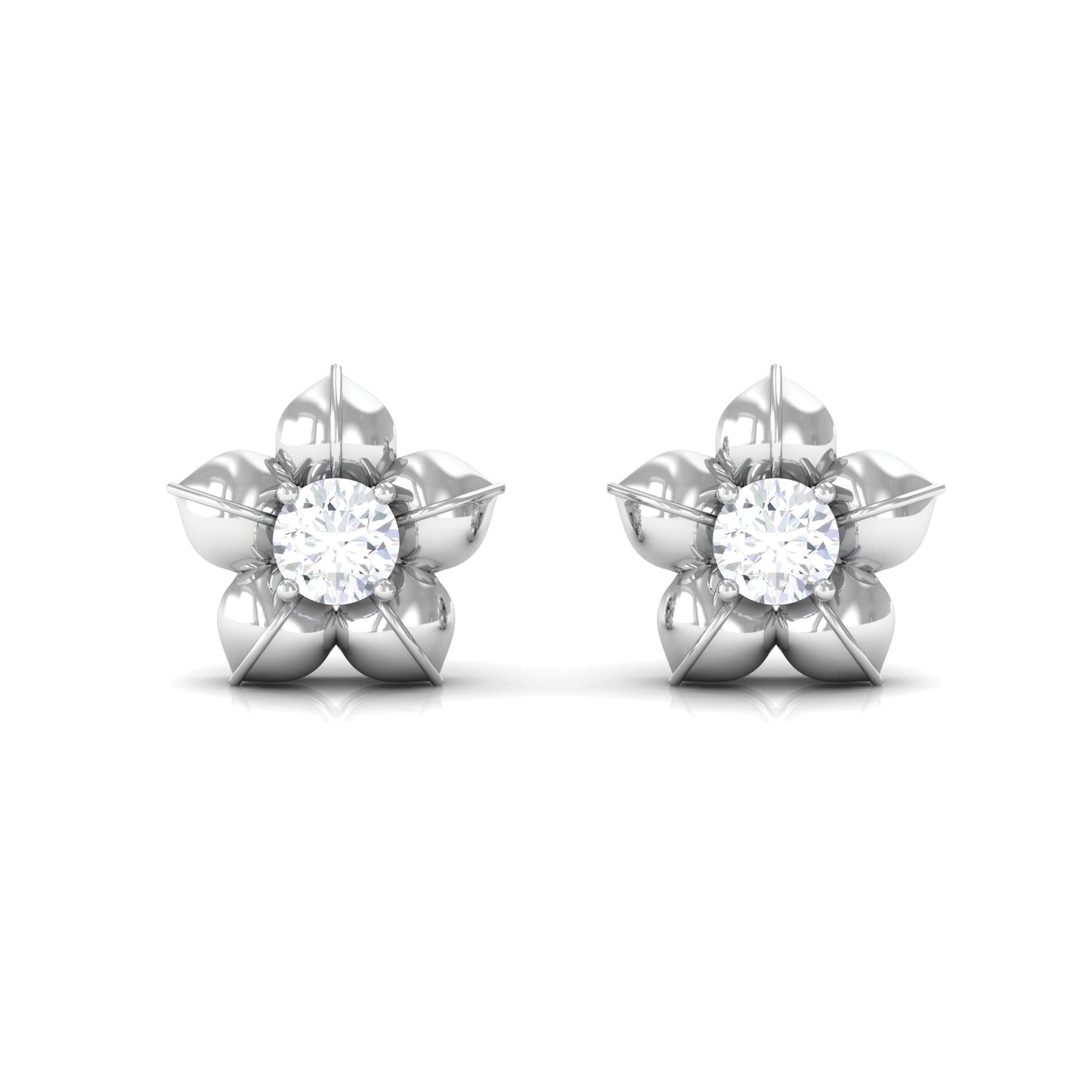 Diamond Flower Petal Stud Earrings in Prong Setting