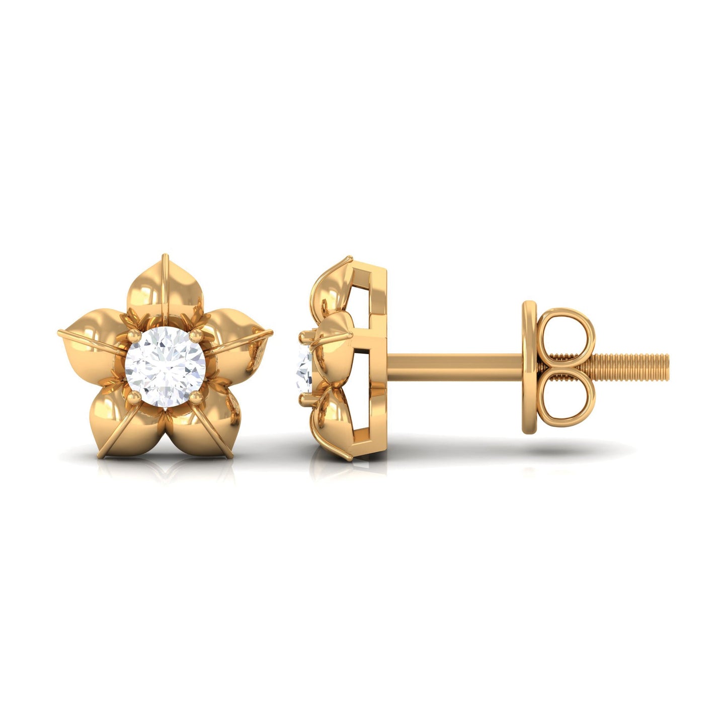 Diamond Flower Petal Stud Earrings in Prong Setting