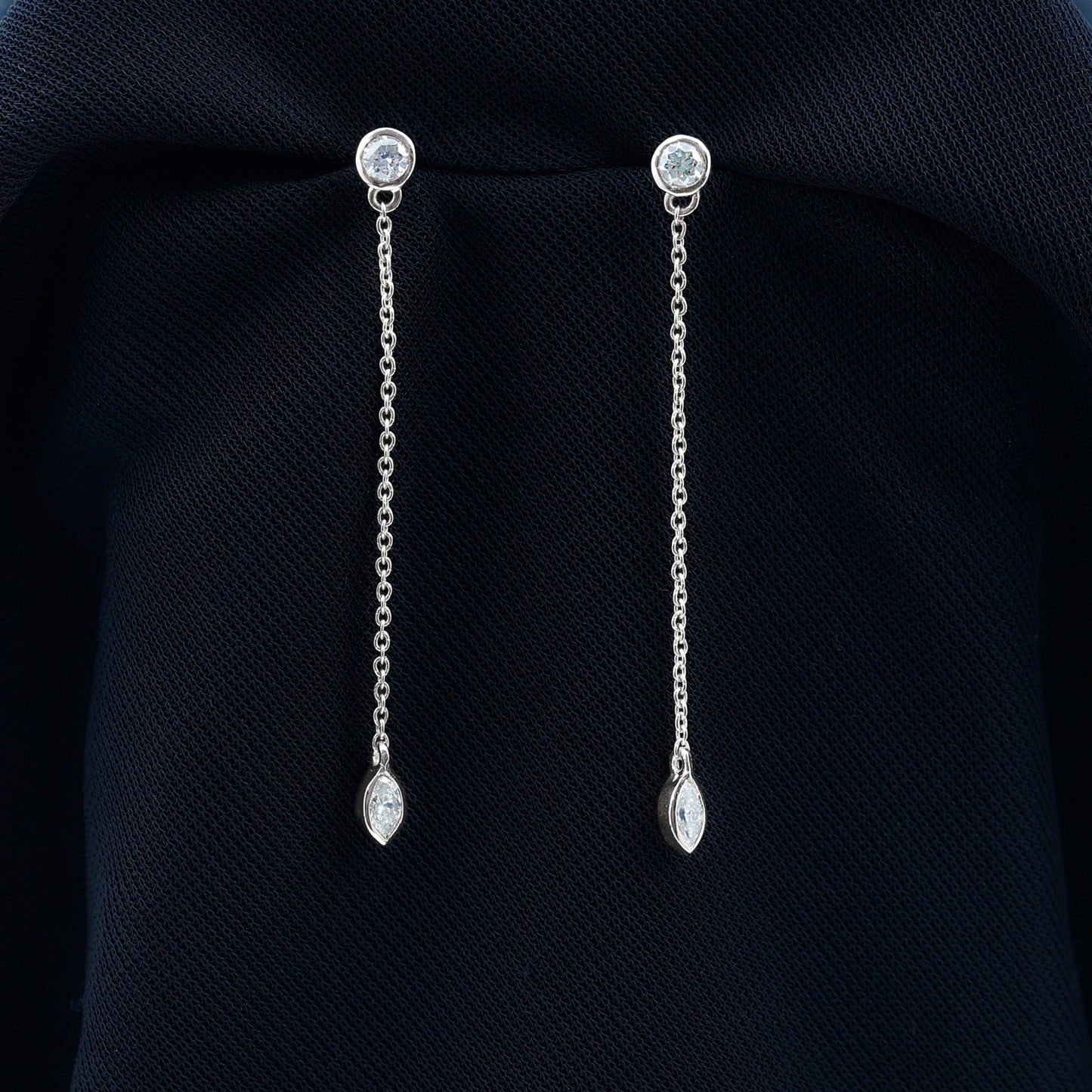 Certified Diamond Dangle Chain Earrings in Bezel Setting