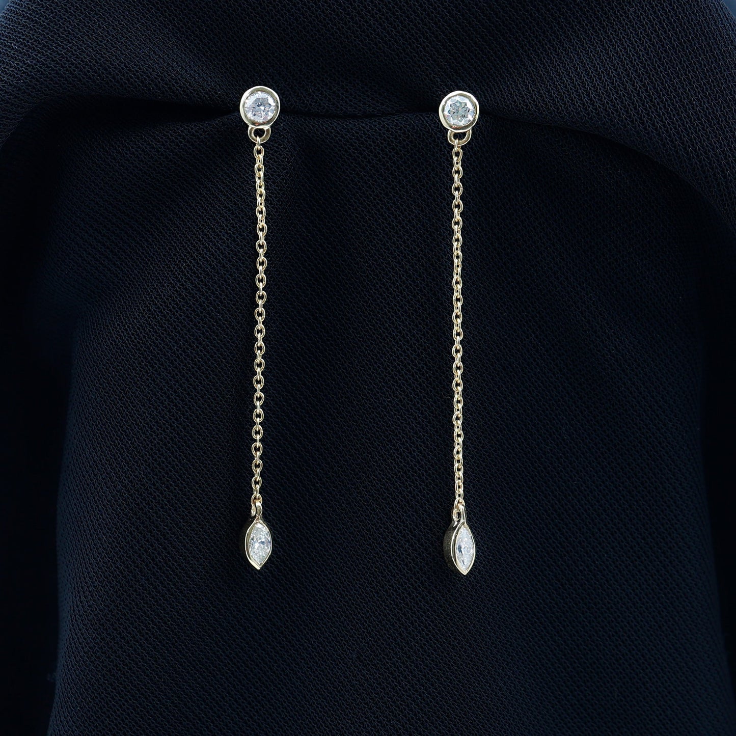 Certified Diamond Dangle Chain Earrings in Bezel Setting