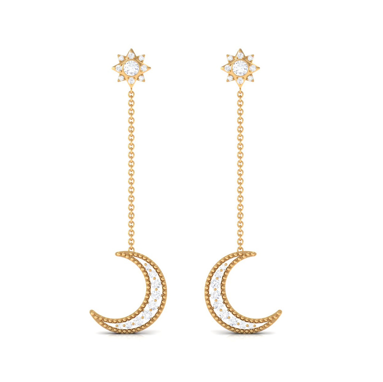 Certified Diamond Star and Moon Chain Earrings