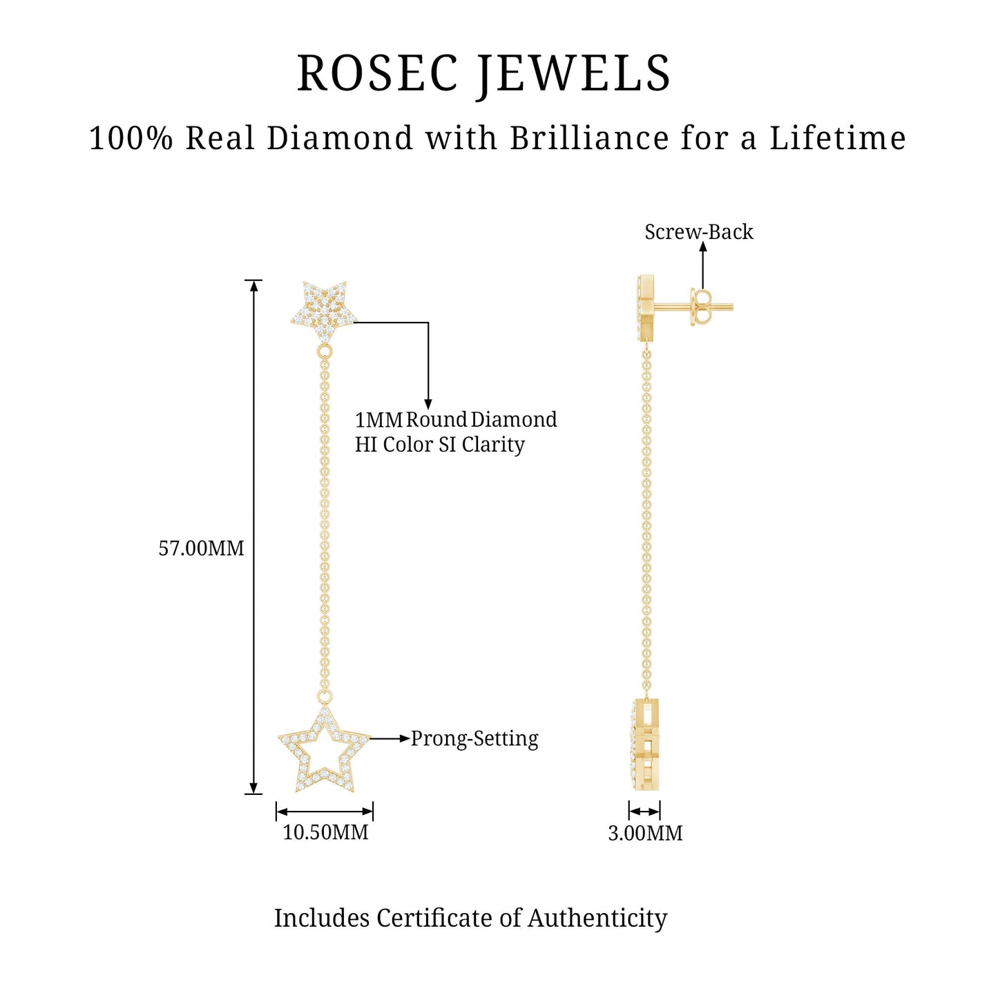 Certified Diamond Star Chain Earrings