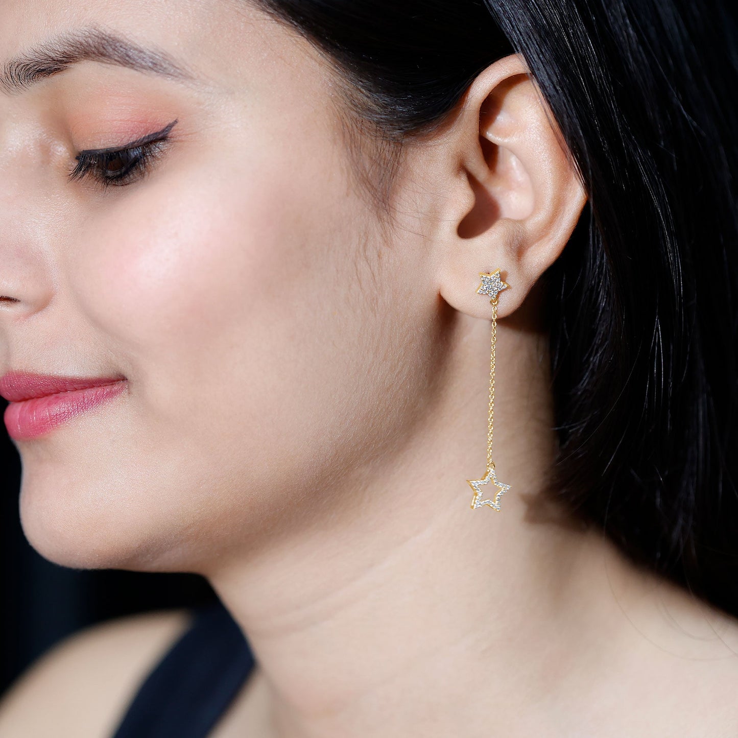 Certified Diamond Star Chain Earrings