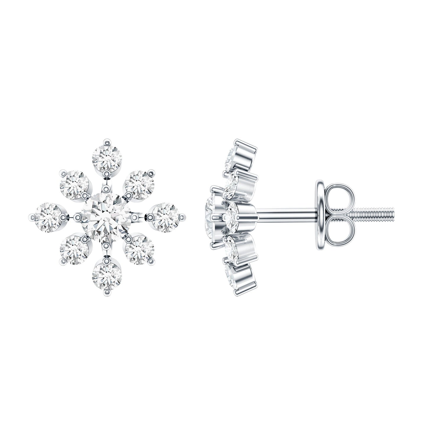Round Cut Diamond Flower Stud Earrings for Women