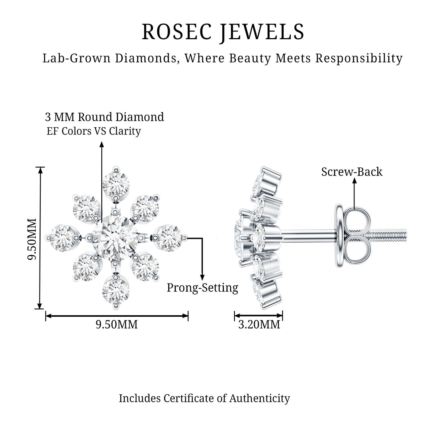 Round Cut Diamond Flower Stud Earrings for Women