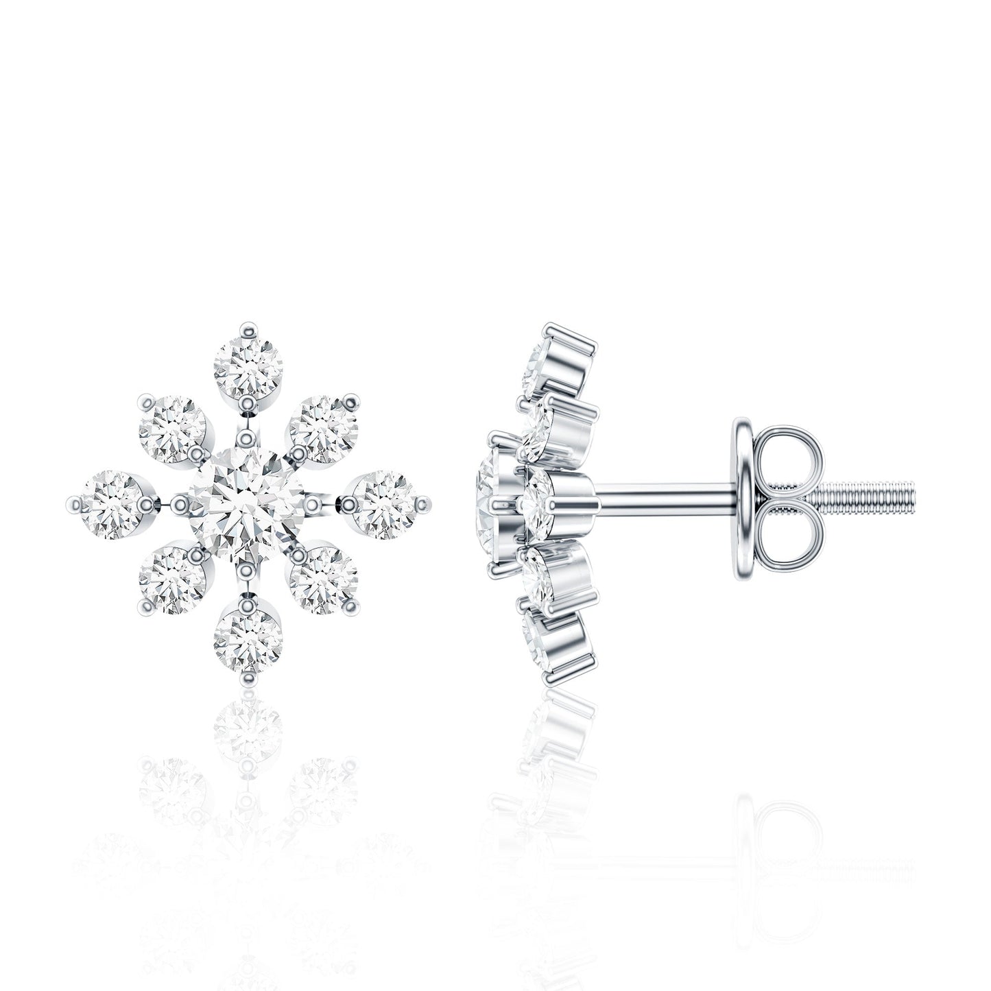Round Cut Diamond Flower Stud Earrings for Women