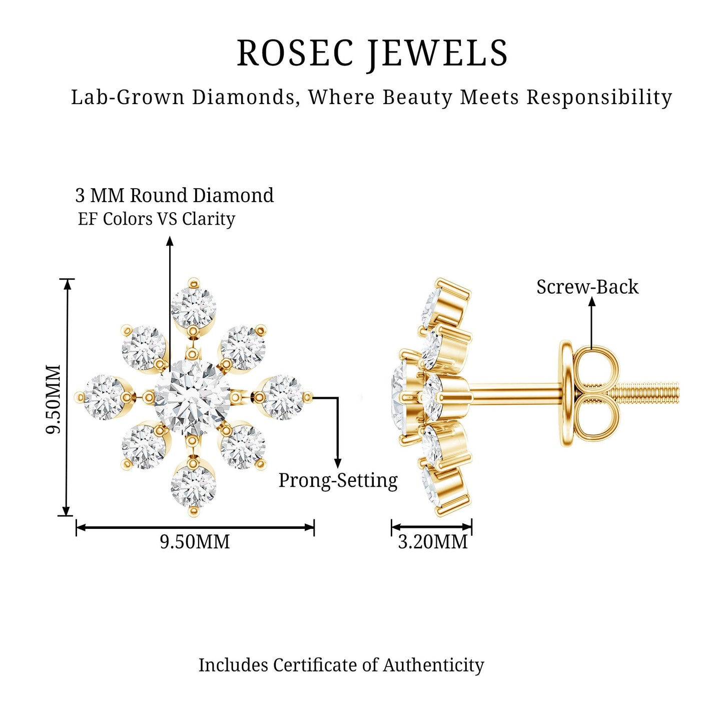 Round Cut Diamond Flower Stud Earrings for Women