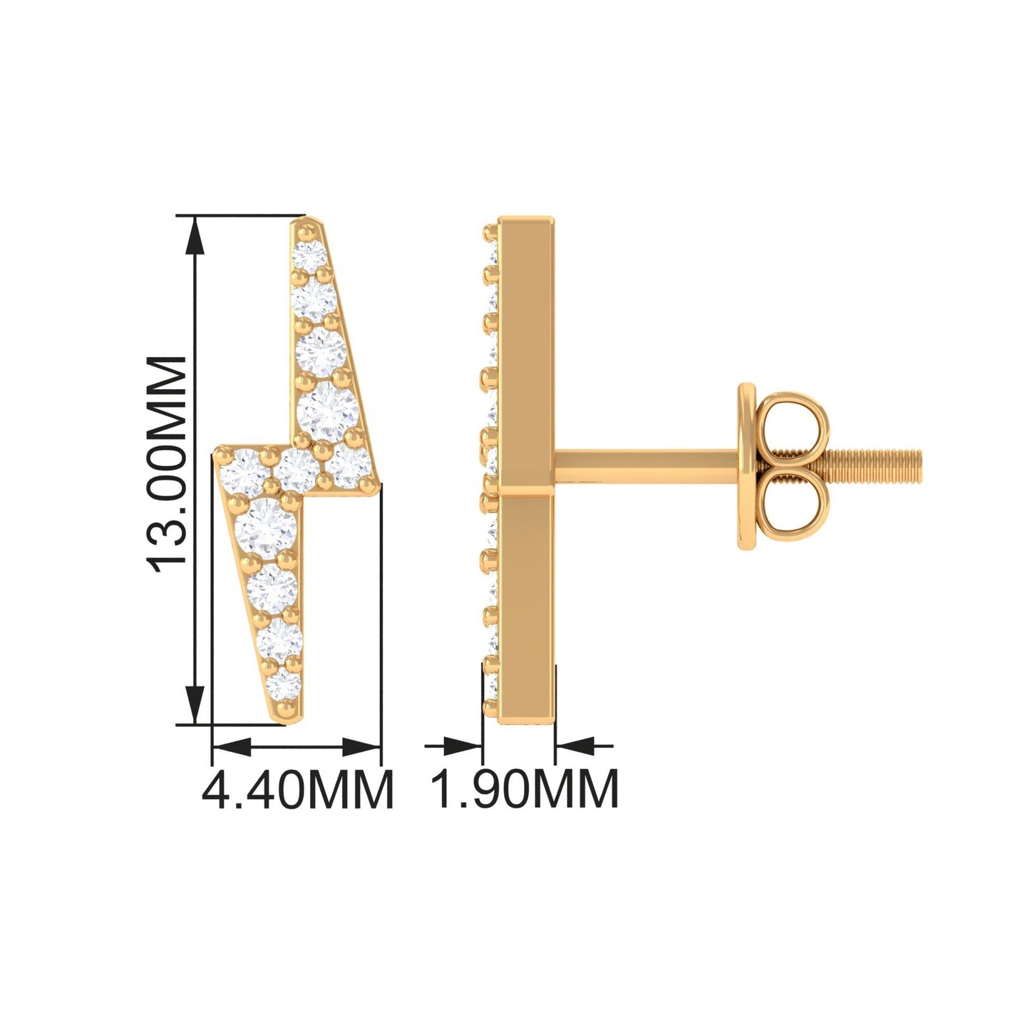 Natural Diamond Thunderbolt Stud Earrings