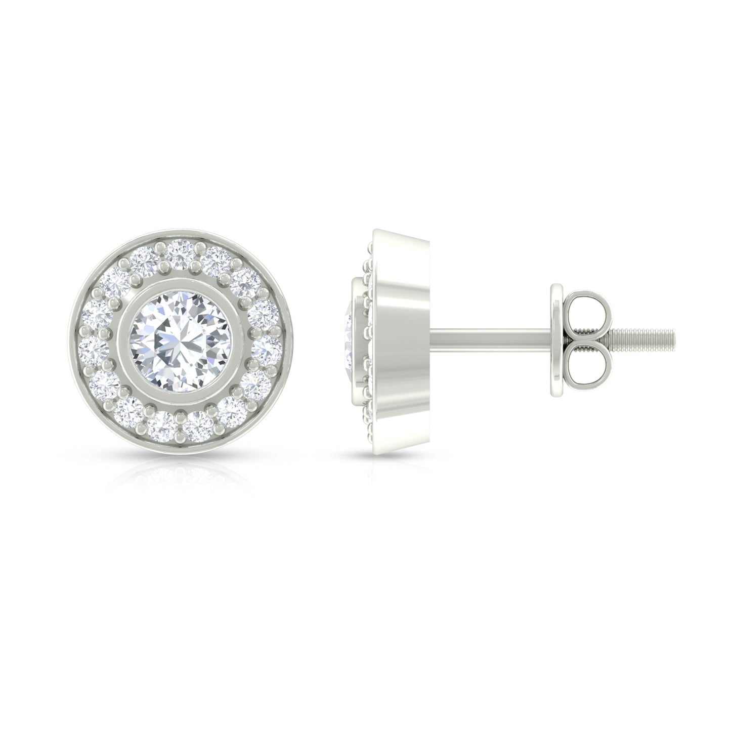Round Moissanite Halo Stud Earrings for Women