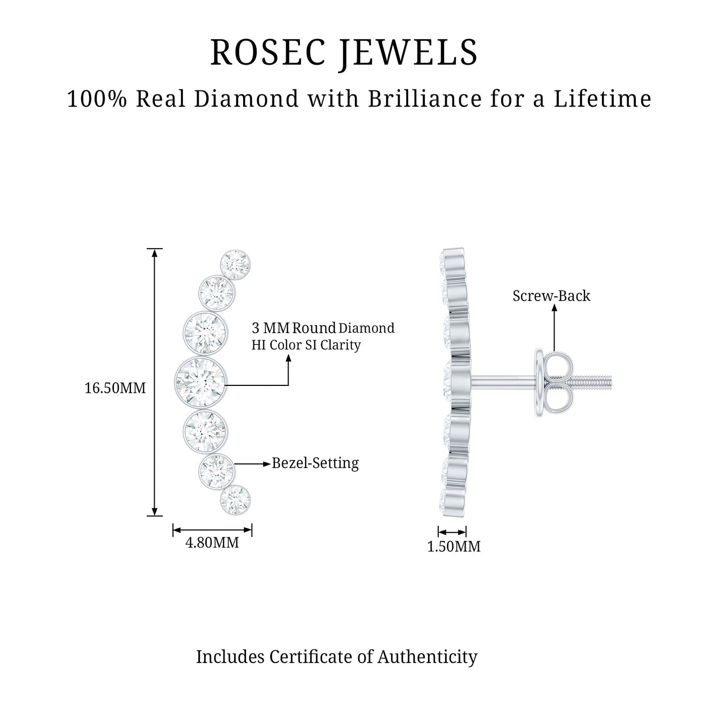 Natural Diamond Climber Earrings with Screw Back