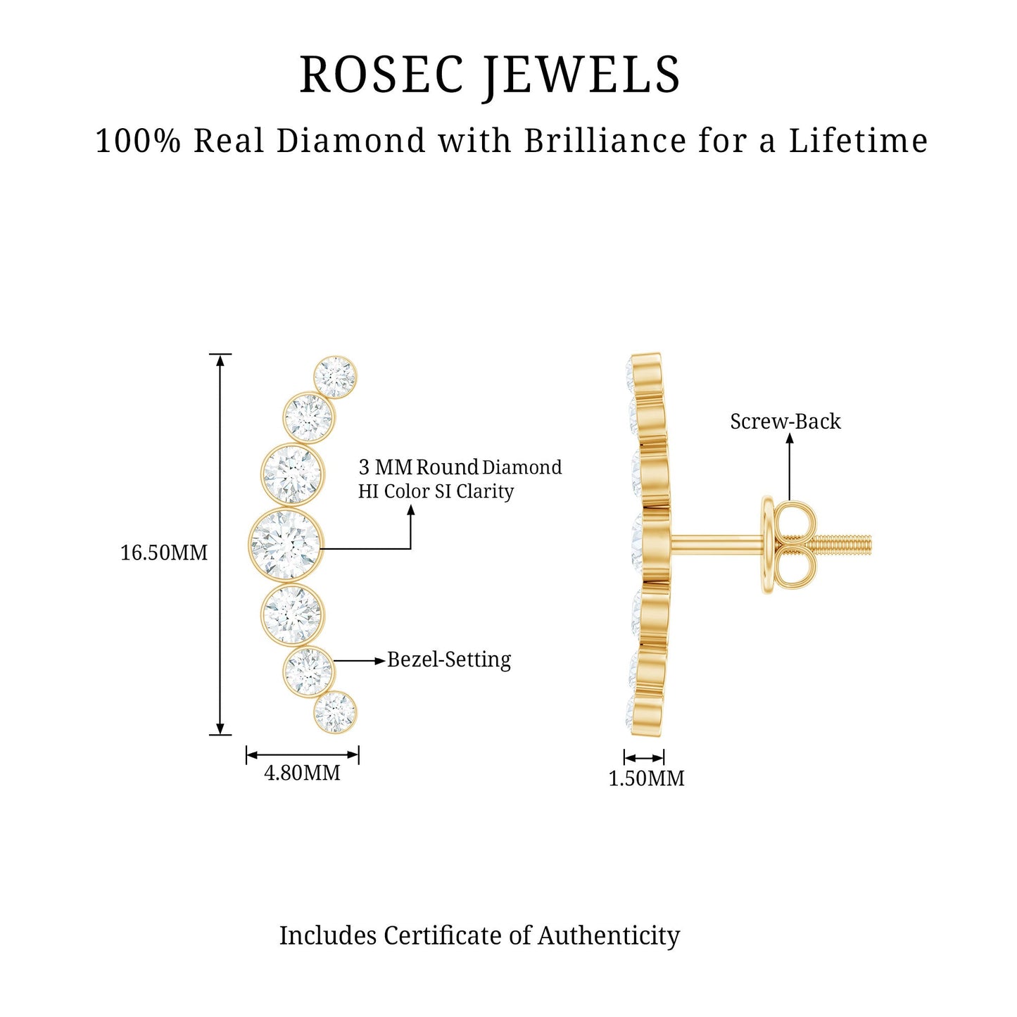 Natural Diamond Climber Earrings with Screw Back