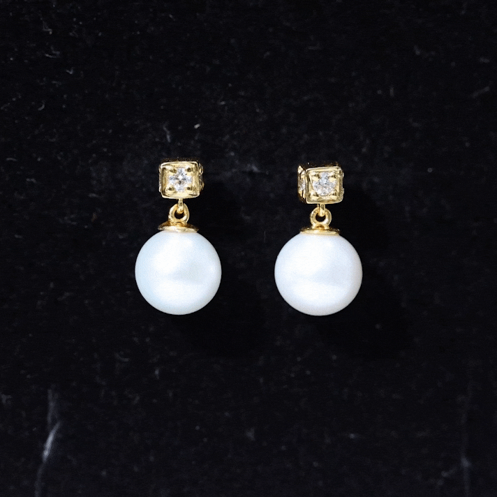 Real Freshwater Pearl and Diamond Drop Earrings