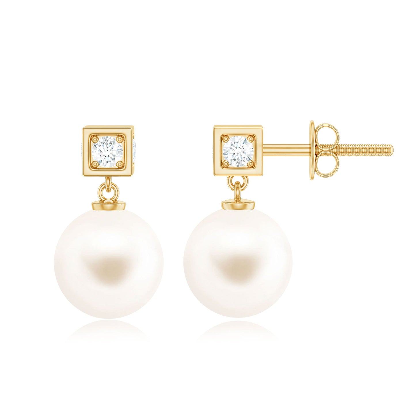 Real Freshwater Pearl and Diamond Drop Earrings