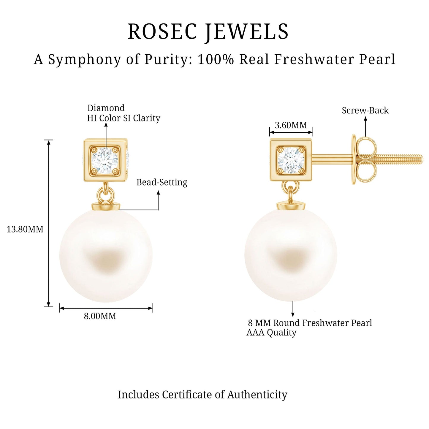 Real Freshwater Pearl and Diamond Drop Earrings