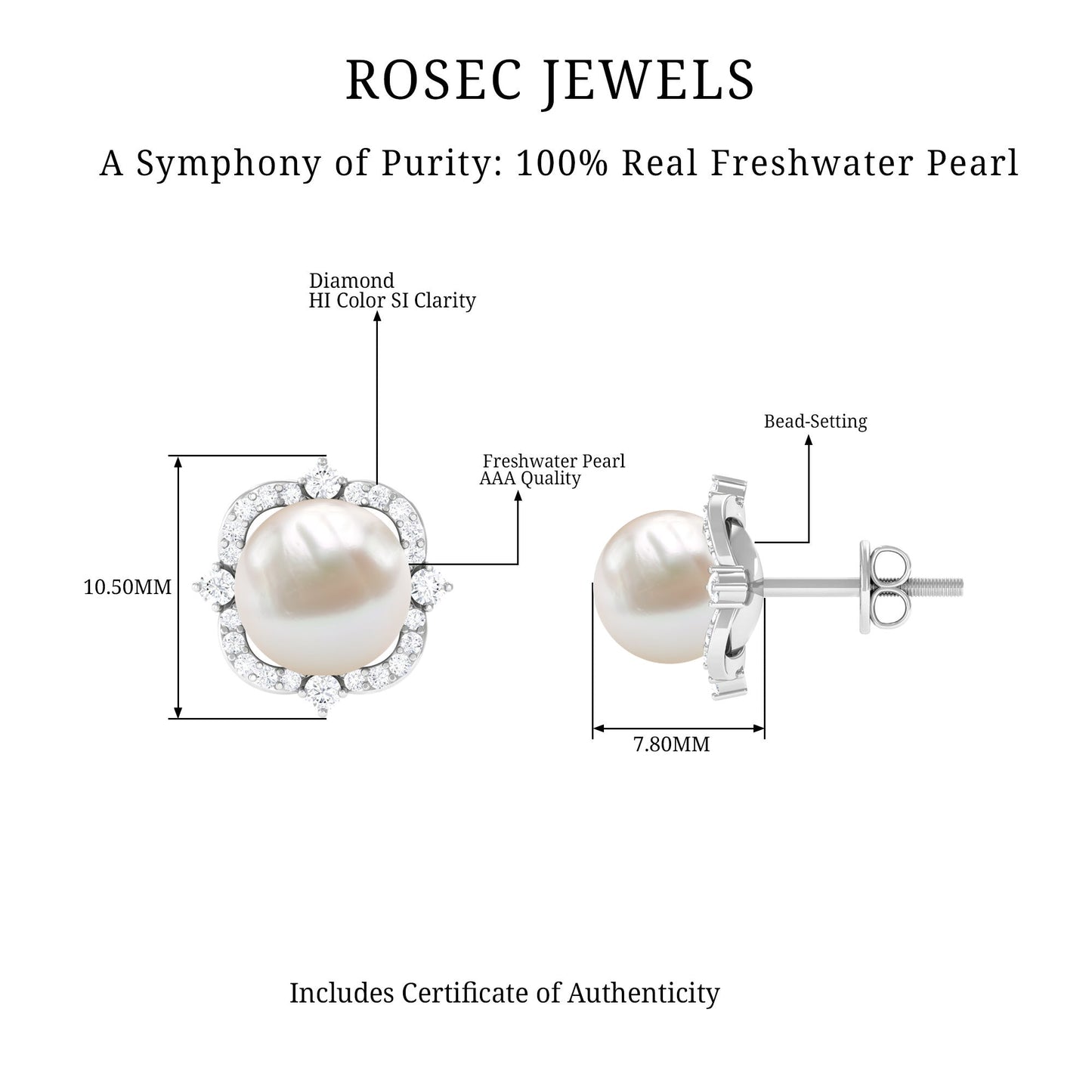 Cultured Pearl Stud Earrings With Diamond