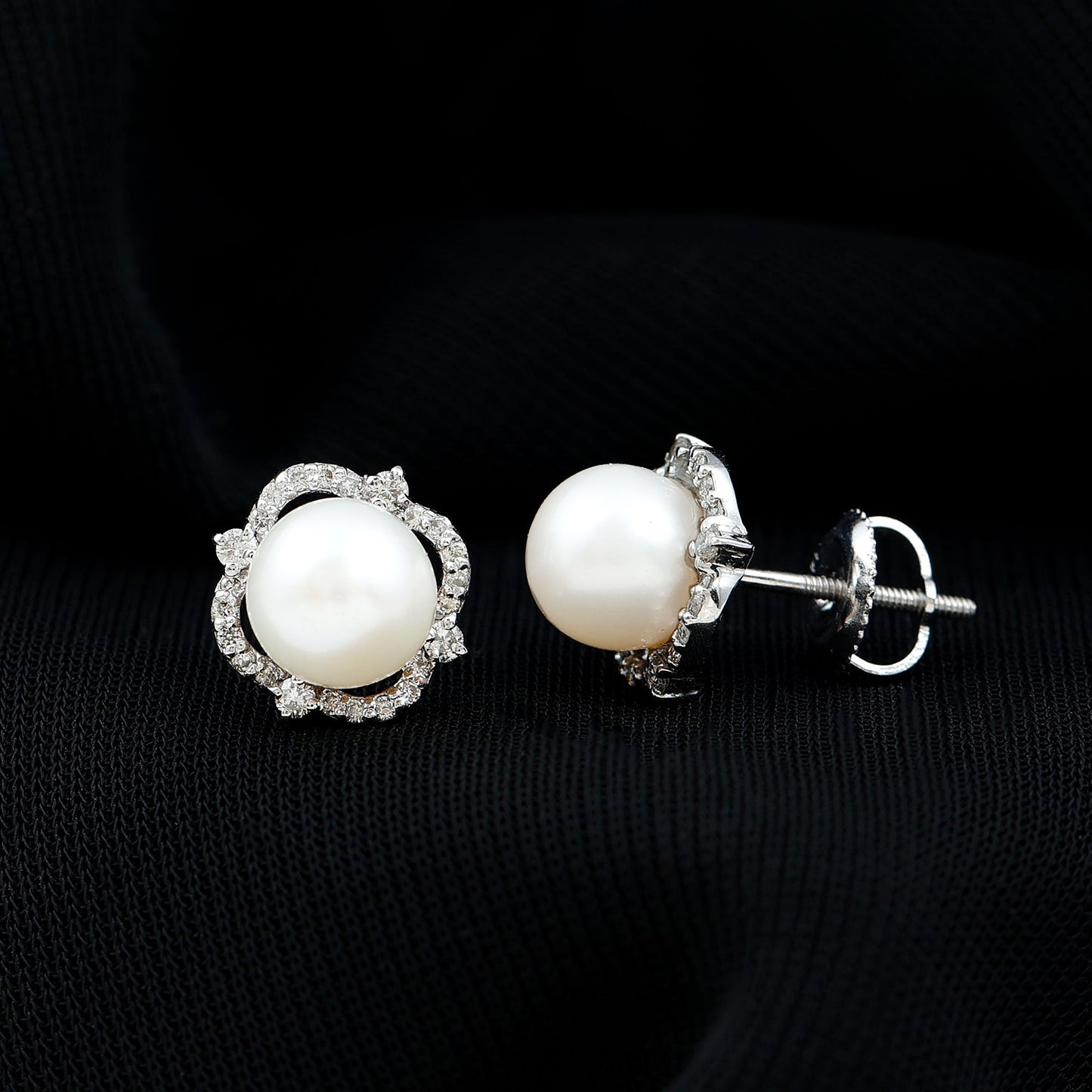 Cultured Pearl Stud Earrings With Diamond